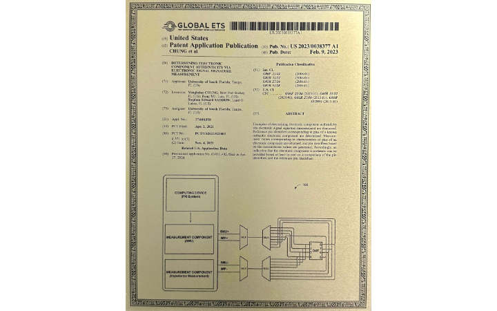 Global ETS patent application publication document for a system used for determining component authenticity with detailed technical information and a diagram of the system's components.