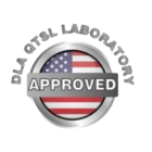 Round seal with the American flag in the background, and the words 'DLA QTSL Approved Laboratory' in bold letters on the front.