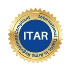 A golden seal that reads 'ITAR Compliant International Traffic in Arms Regulations.'