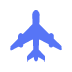 Blue icon of an airplane.