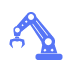 Blue icon of a mechanical crane.