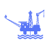 Blue icon of an oil rig in water.