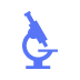 Blue icon of a microscope.