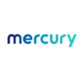 Mercury logo in blue gradient color on a white back.