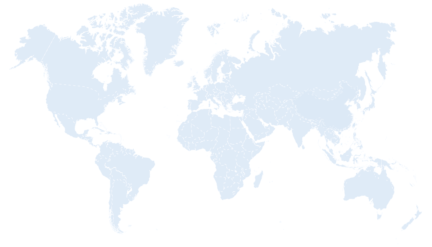 A world map with the outlines of all continents in light grey.