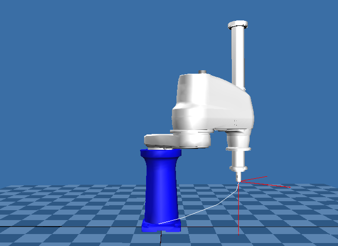 3D simulation of GETS’ automated semiconductor re-tinning machine with a blue and white checkered background.